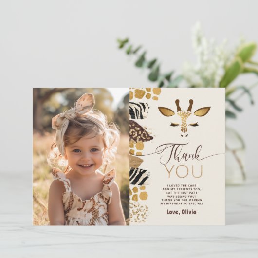 Safari Wild Één verjaardagsfoto dank u kaart (Staand voorkant)