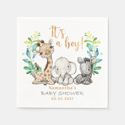 Safari Wild Giraffe Zebra Elephant Baby shower Servet (Voorkant)