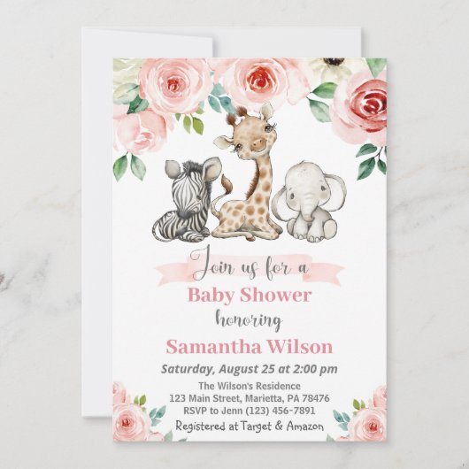 Safari Wild Girl Baby shower Uitnodiging (Voorkant)