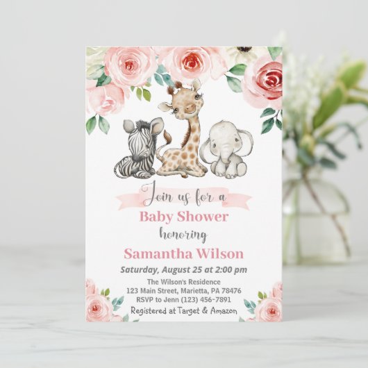 Safari Wild Girl Baby shower Uitnodiging (Staand voorkant)