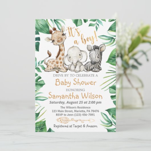 Safari Wild Het is een Jongen Baby shower Uitnodig Kaart (Staand voorkant)