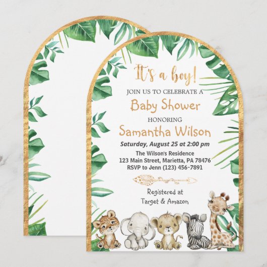 Safari Wild Het is een Jongen Baby shower Uitnodig Kaart (Voorkant / Achterkant)