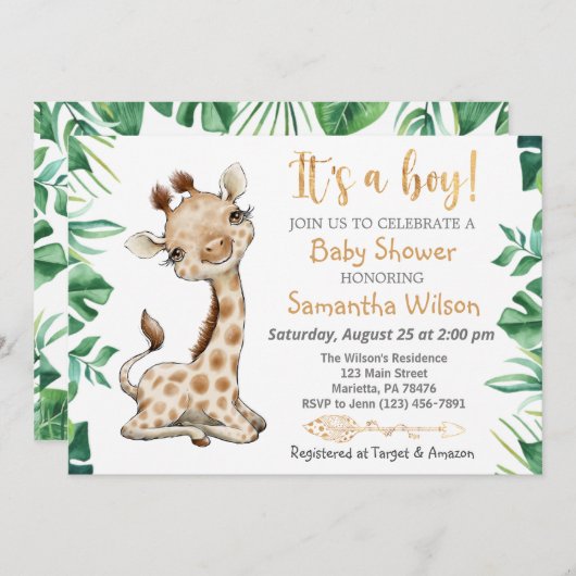Safari Wild Het is een Jongen Baby shower Uitnodig Kaart (Voorkant / Achterkant)