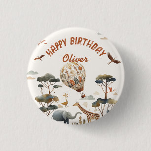 Safari Wild Hot Air Balloon Oerwoud 1e verjaardag Ronde Button 3,2 Cm