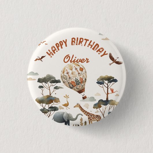 Safari Wild Hot Air Balloon Oerwoud 1e verjaardag Ronde Button 3,2 Cm (Voorkant)