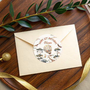 Safari Wild Hot Air Balloon Oerwoud 1e verjaardag Ronde Sticker