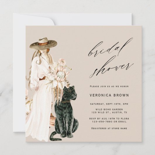 Safari Wild Leopard Boho Lady Vrijgezellenfeest Sq Kaart (Voorkant)