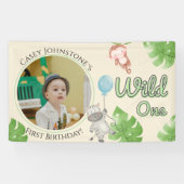 Safari Wild One 1 Photo Watercolor 1st Birthday Spandoek (Horizontaal)