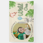 Safari Wild One 1 Photo Watercolor 1st Birthday Spandoek (Verticaal)