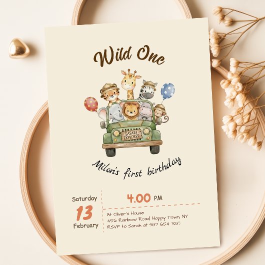 Safari Wild One 1e verjaardag Kaart
