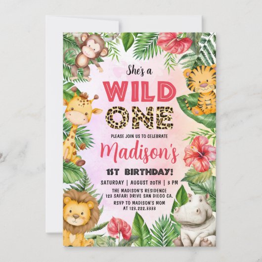 Safari Wild One 1e verjaardag Kaart (Voorkant)