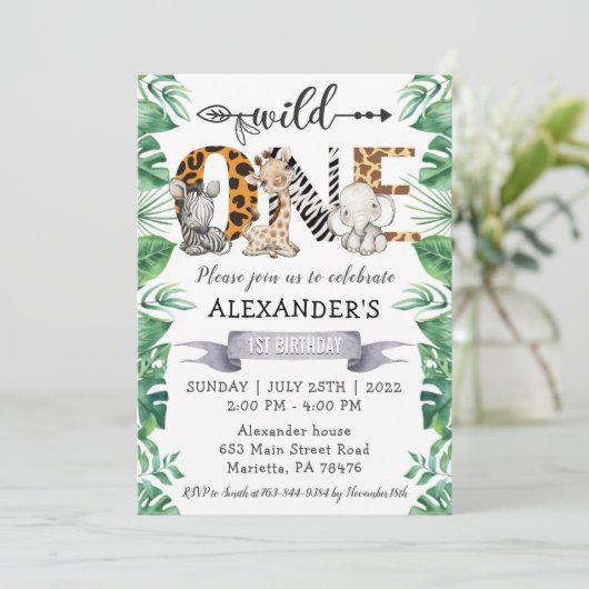 Safari Wild One 1e verjaardag Party Kaart (Staand voorkant)
