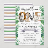 Safari Wild One 1e verjaardag Party Kaart (Voorkant / Achterkant)