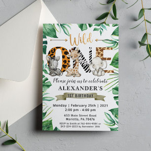 Safari Wild One 1e verjaardag Party Kaart