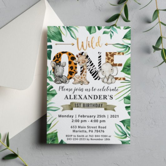 Safari Wild One 1e verjaardag Party Kaart