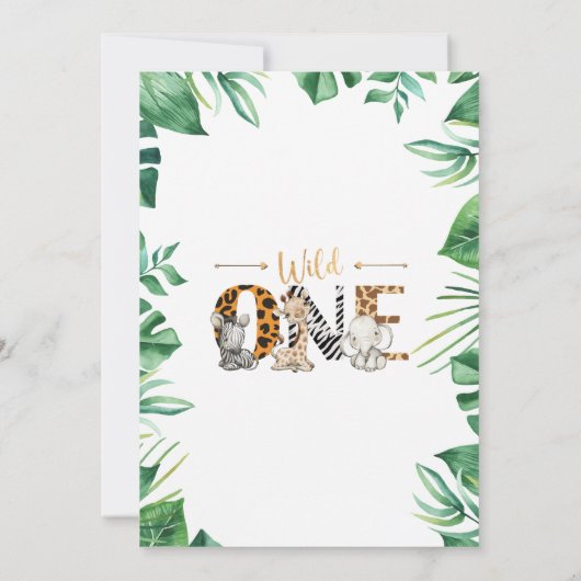 Safari Wild One 1e verjaardag Party Kaart (Achterkant)