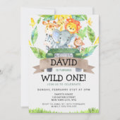 Safari Wild One 1e verjaardag Party Kaart (Voorkant)