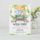 Safari Wild One 1e verjaardag Party Kaart (Staand voorkant)