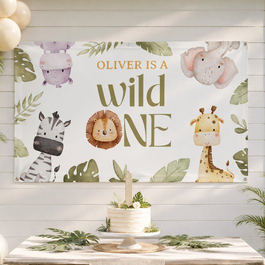 Safari Wild One 1e verjaardag Spandoek