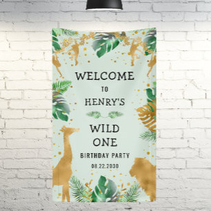 Safari Wild One 1e verjaardagsfeest groene welkom Spandoek