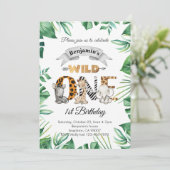 Safari Wild One 1e verjaardagsfeest uitnodiging (Staand voorkant)