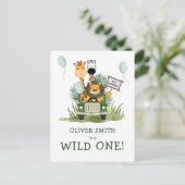 Safari Wild One 1e verjaardagsfeest uitnodiging (Staand voorkant)