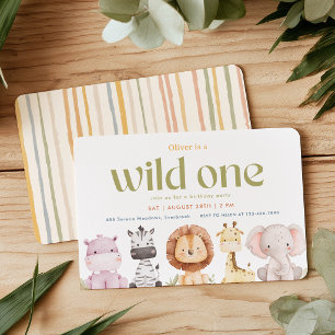 Safari Wild One 1e verjaardagsuitnodiging Kaart