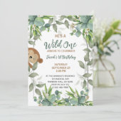 Safari Wild One 1st Birthday Boy Kaart (Staand voorkant)