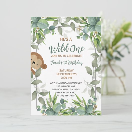 Safari Wild One 1st Birthday Boy Kaart (Staand voorkant)