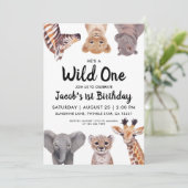 Safari Wild One 1st Birthday Boy Kaart (Staand voorkant)