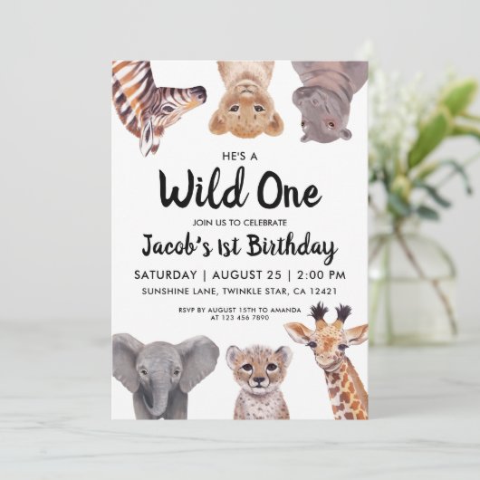 Safari Wild One 1st Birthday Boy Kaart (Staand voorkant)