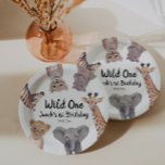 Safari Wild One 1st Birthday Boy Papieren Bordje<br><div class="desc">Cute Safari babybeestjes baby,  borden voor de eerste verjaardag. Origineel kunstwerk van Komila Y.</div>