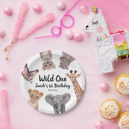 Safari Wild One 1st Birthday Boy Papieren Bordje (Feest)