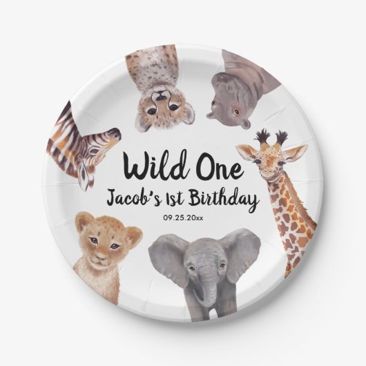 Safari Wild One 1st Birthday Boy Papieren Bordje (Voorkant)