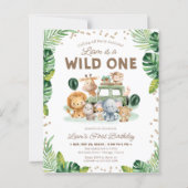 Safari Wild One 1st Birthday Budged Invitation (Voorkant)