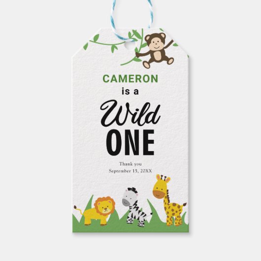 Safari Wild One 1st Birthday Cute Kawaii Cadeaulabel (Voorkant)