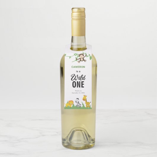Safari Wild One 1st Birthday Cute Kawaii Custom Flessenhanger (Op fles)