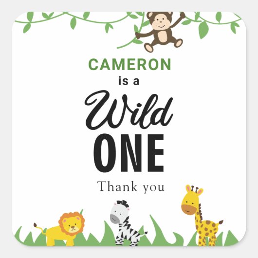 Safari Wild One 1st Birthday Cute Kawaii Vierkante Sticker (Voorkant)