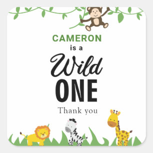 Safari Wild One 1st Birthday Cute Kawaii Vierkante Sticker