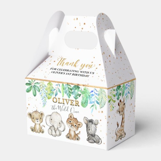 Safari Wild One 1st Birthday Favor Box Bedankdoosjes (Achterkant)