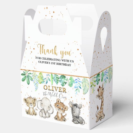 Safari Wild One 1st Birthday Favor Box Bedankdoosjes (Geopend)