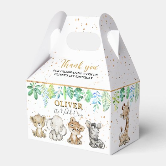 Safari Wild One 1st Birthday Favor Box Bedankdoosjes (Voorkant Zijde)