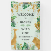 Safari Wild One 1st Birthday Green Welkom Spandoek (Verticaal)