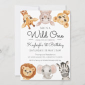 Safari Wild One 1st Birthday Invitation Boy Girl Kaart (Voorkant)