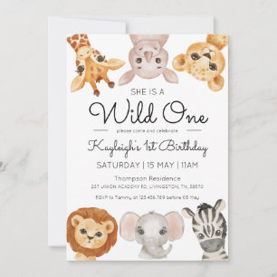 Safari Wild One 1st Birthday Invitation Boy Girl Kaart