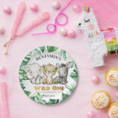 Safari Wild One 1st Birthday Lion Zebra Elephant Papieren Bordje (Feest)