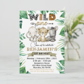 Safari Wild One 1st Birthday Lion Zebra Party Kaart (Staand voorkant)