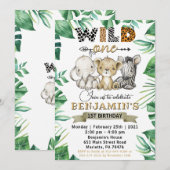 Safari Wild One 1st Birthday Lion Zebra Party Kaart (Voorkant / Achterkant)