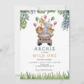 Safari Wild One 1st Birthday Oerwoud Animals Kaart (Voorkant)