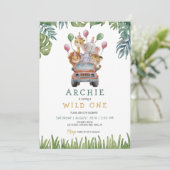 Safari Wild One 1st Birthday Oerwoud Animals Kaart (Staand voorkant)